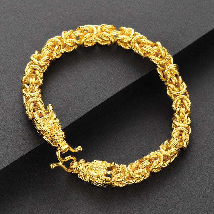 Double Headed Golden Dragon Bracelet Feng Shui Wealth Protection Jewelry