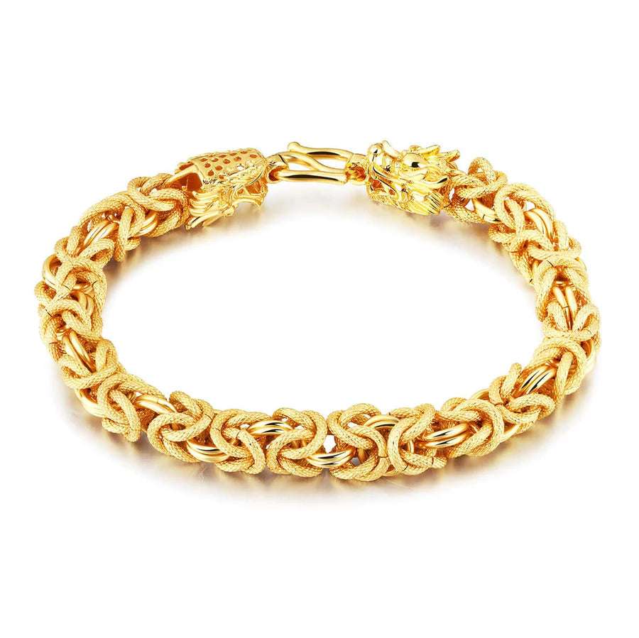 Double Headed Golden Dragon Bracelet Feng Shui Wealth Protection Jewelry