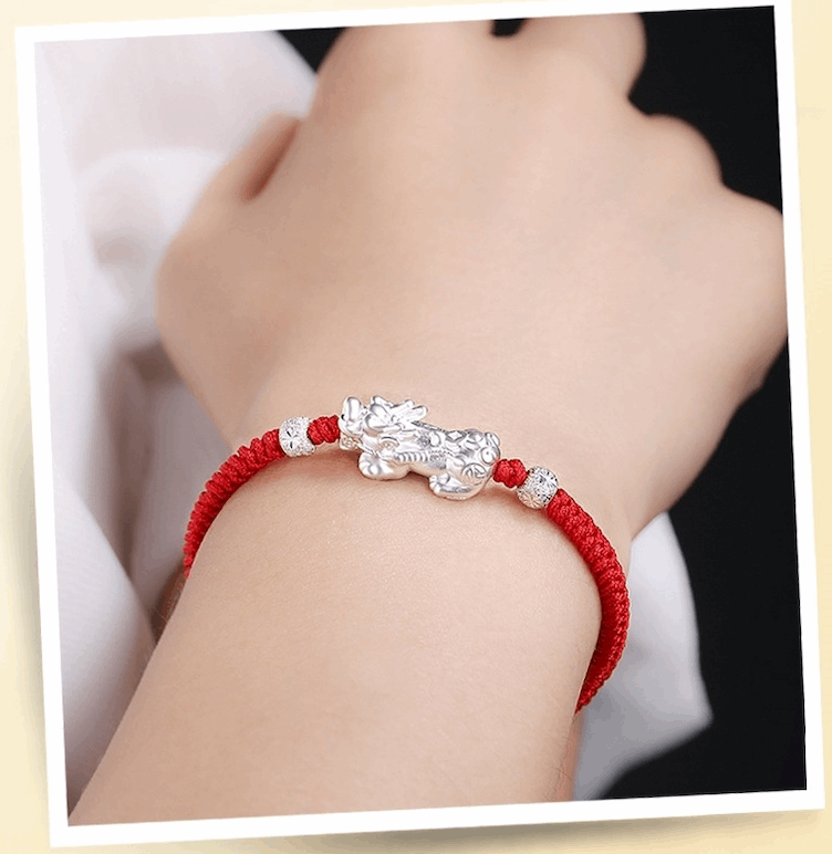Red String Pixiu Charm Bracelet Sterling Silver Feng Shui Jewelry