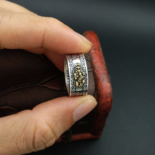 Real 99 Sterling Silver Pixiu Feng Shui Ring – Wealth, Luck & Protection | Heart Sutra Engraved