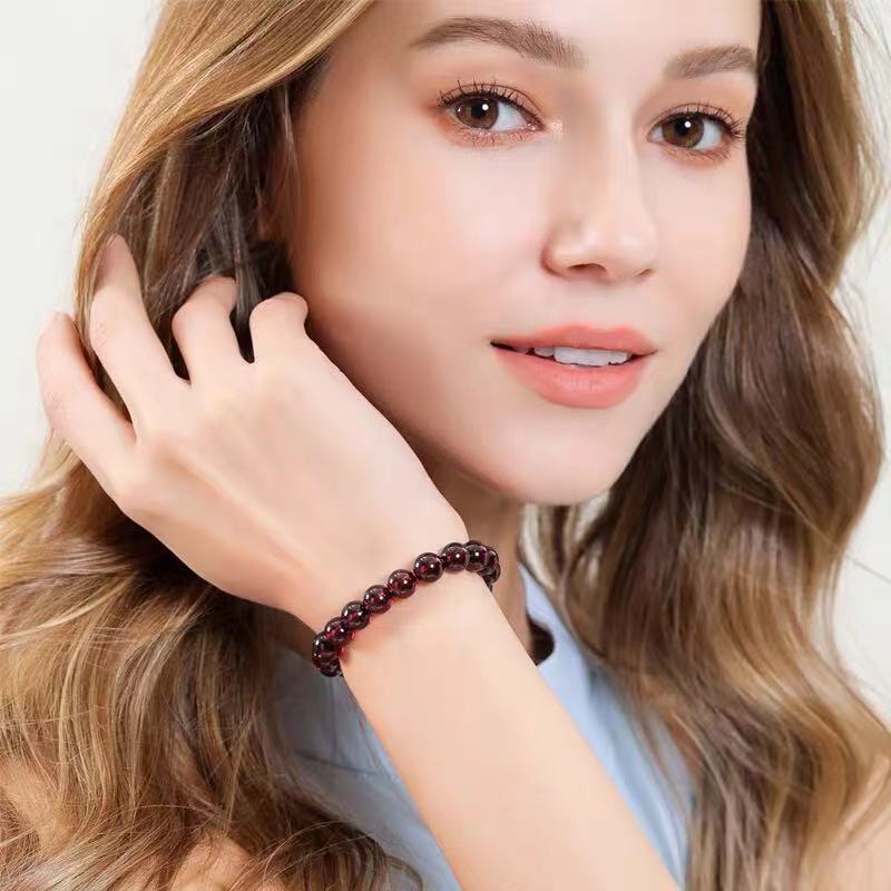 Garnet Bracelet on Wrist Showing Deep Red Hue
