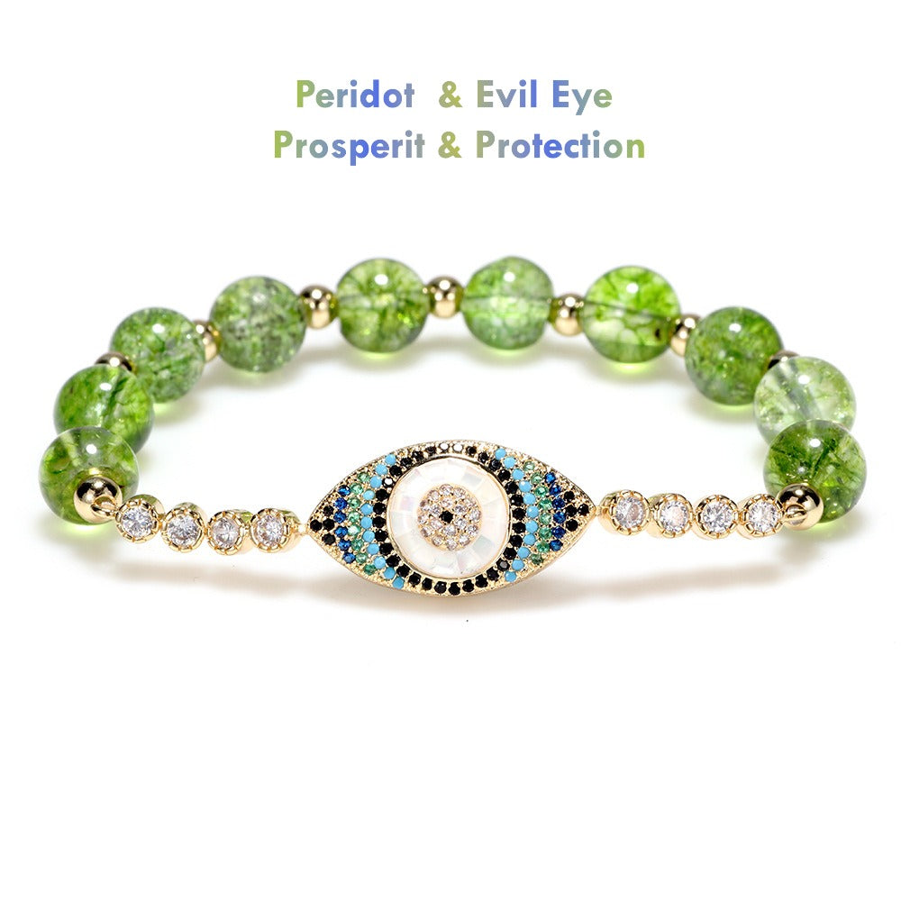 natural peridot evil eye bracelet for women protection jewelry