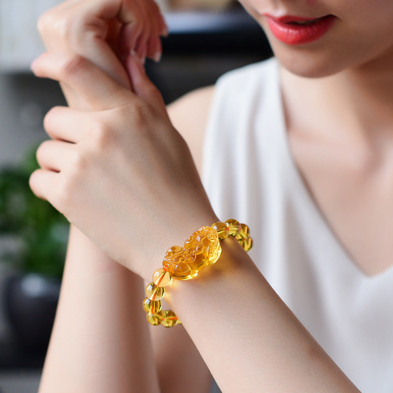 Golden citrine Pixiu bracelet handmade for abundance and success