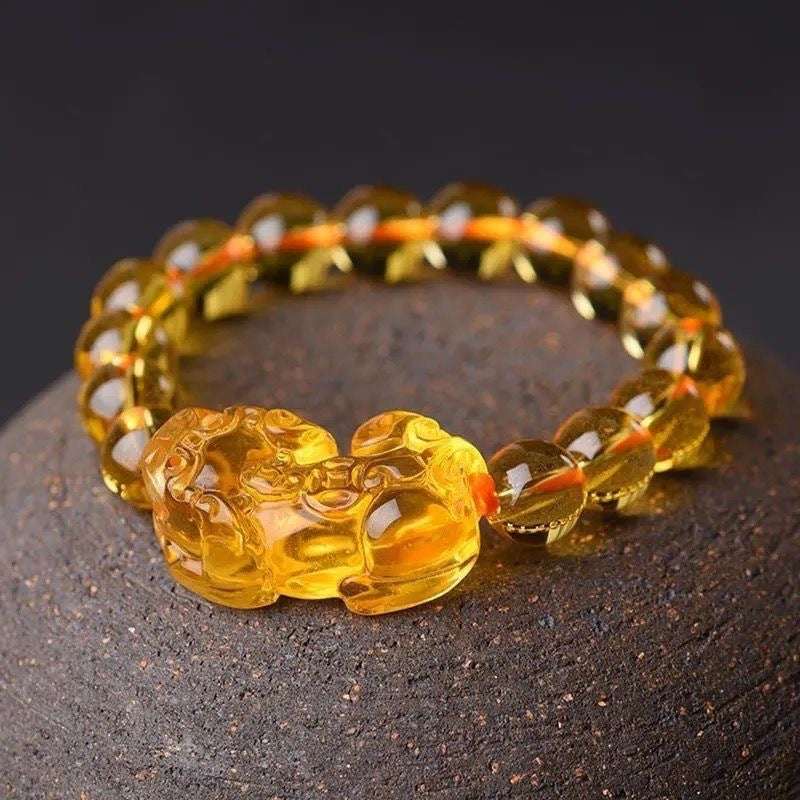 Golden citrine Pixiu bracelet handmade for abundance and success