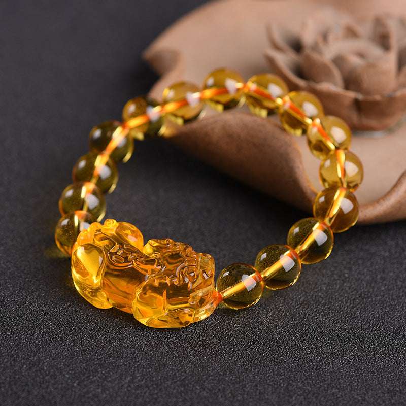 Feng Shui wealth bracelet with citrine beads and Pixiu charm