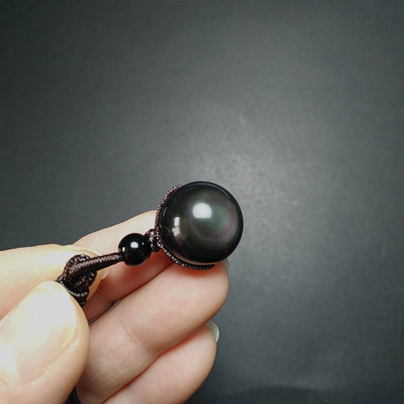Natural Rainbow Eye Black Obsidian Bead Necklace for Energy Shield