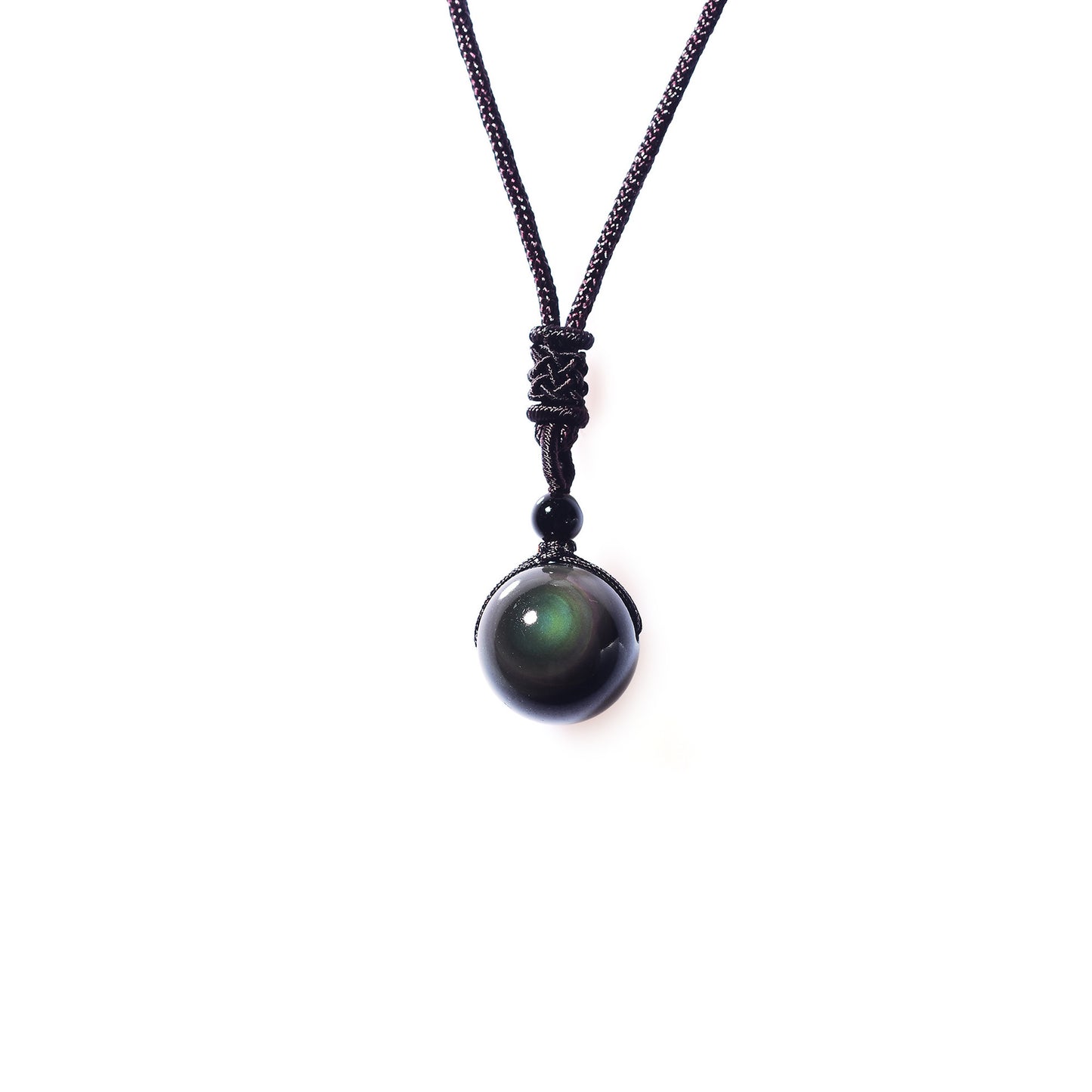 Feng Shui Rainbow Eye Black Obsidian Protection Necklace 16mm Pendant