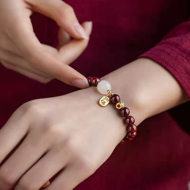 8mm Red Cinnabar Bracelet for Women – Elegant Blessing Jewelry