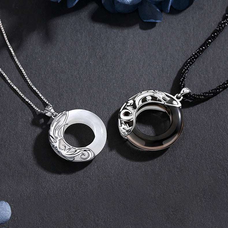 Obsidian and Opal Couple Necklace