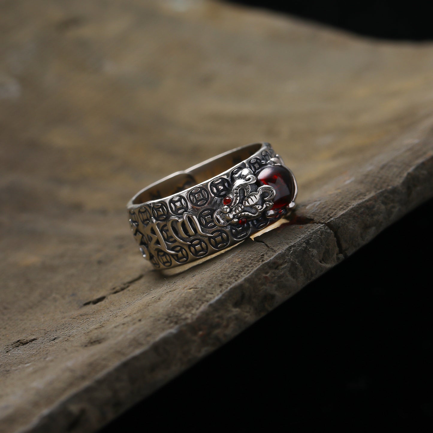 handcrafted feng shui Pixiu ring symbolizing prosperity