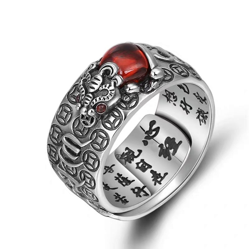 adjustable 925 silver mantra ring with garnet