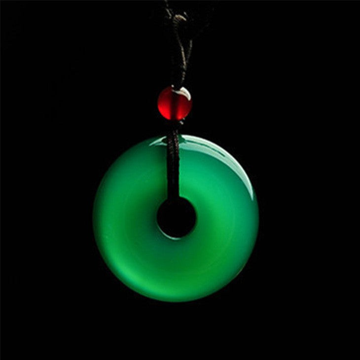Feng Shui Green Chalcedony Donut Pendant Jewelry Unisex