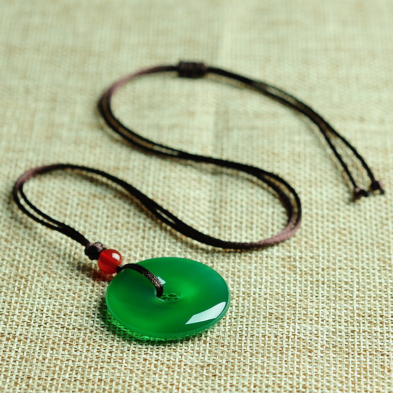 Green Chalcedony Donut Necklace Natural Crystal Pendant
