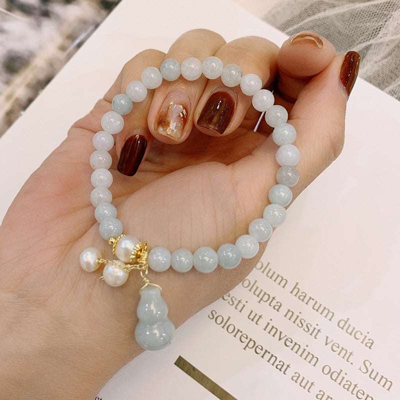 Jade Calabash Charm Protection Bracelet with Pearls