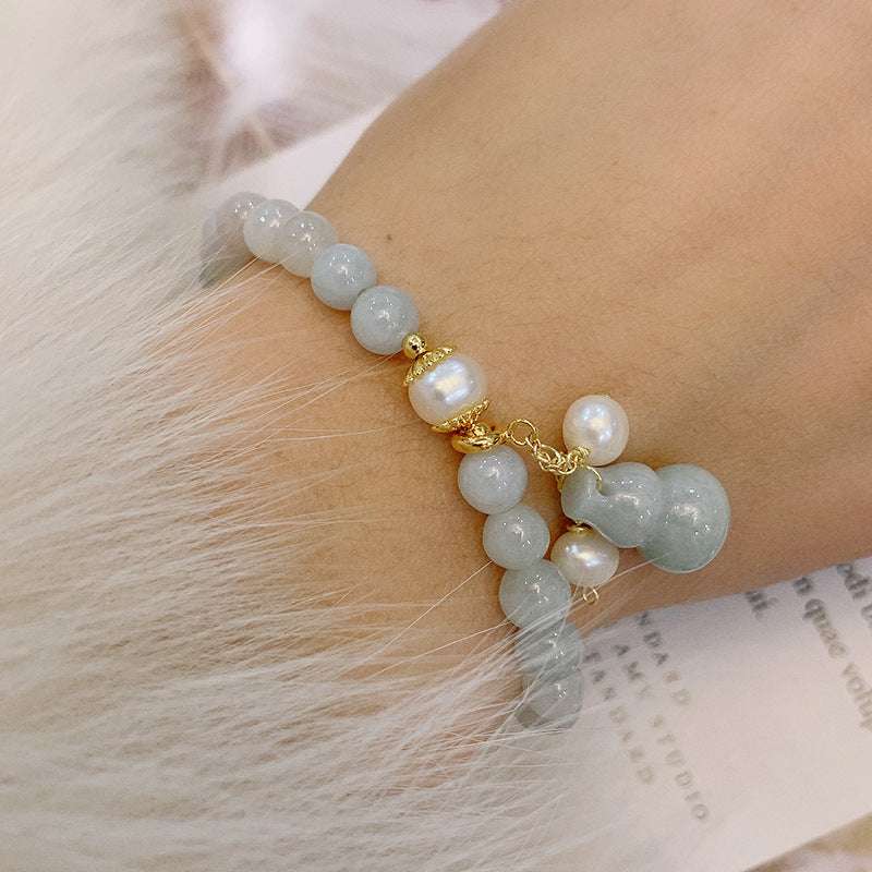 Jadeite Bracelet with Calabash Pendant and Freshwater Pearls