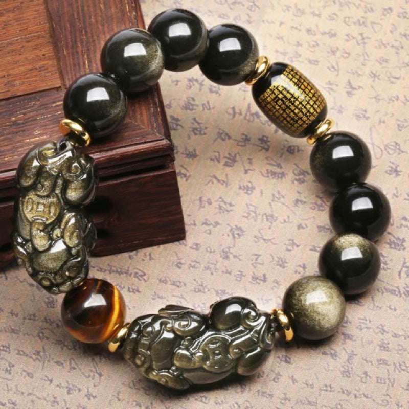 Feng Shui Wealth Bracelet – Double Pixiu Design Close-Up