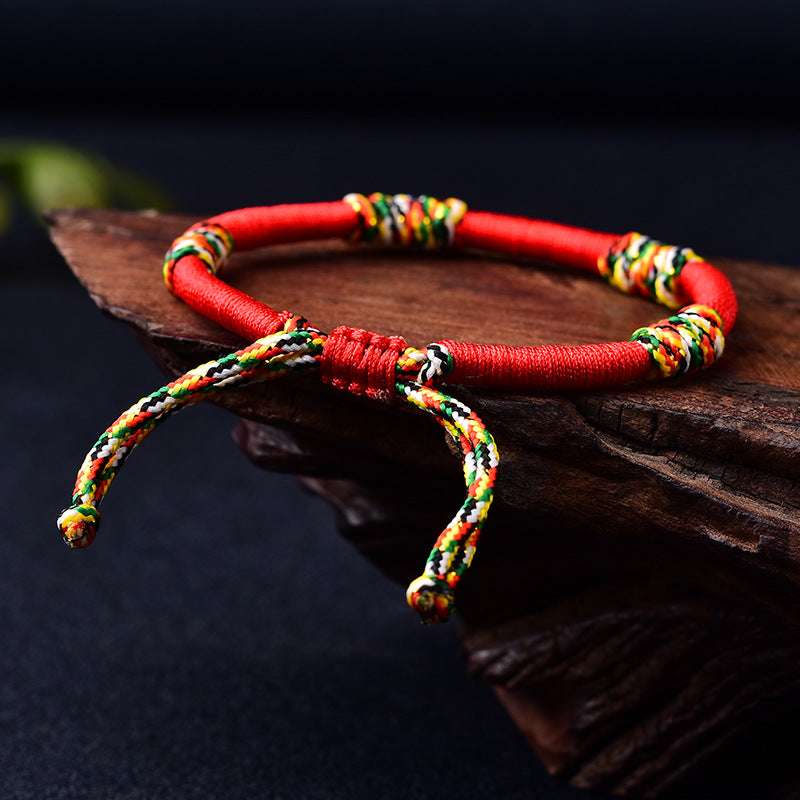 Tibetan Buddhist Red String Bracelet – Handmade 5-Color Monk Thread