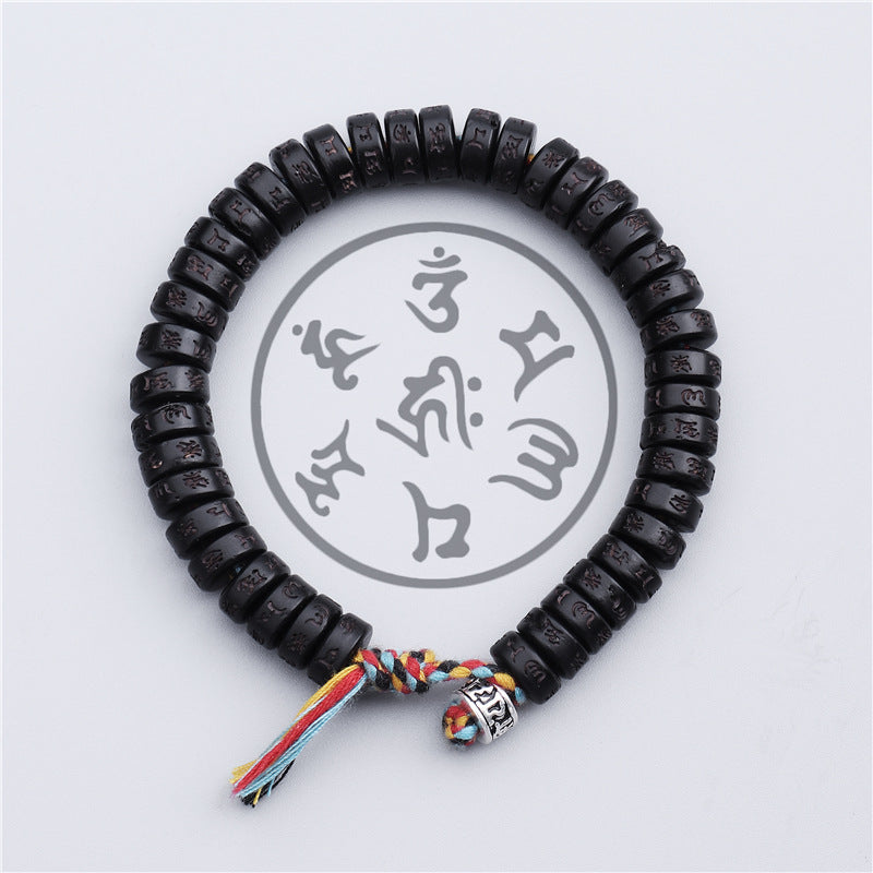 natural coconut shell bracelet engraved tibetan mantra unisex spiritual jewelry