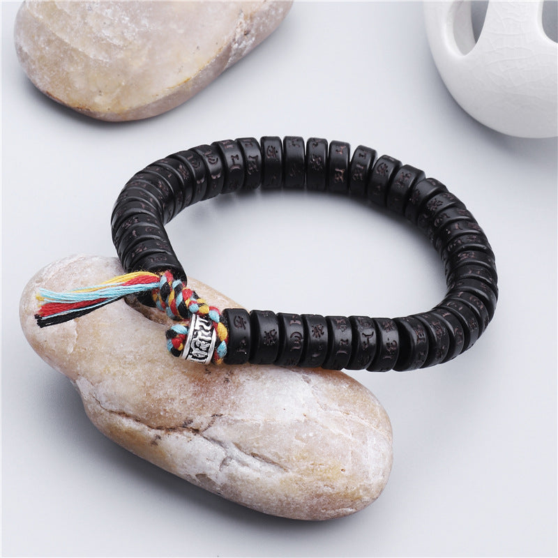 good luck charm bracelet coconut shell tibetan mantra men women