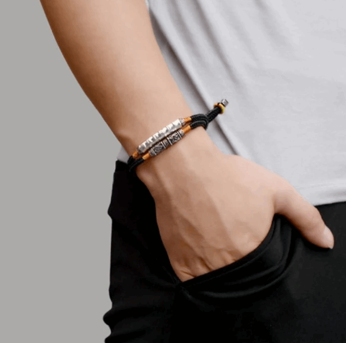 handcrafted tibetan silver bracelet for men with om mani padme hum engraving