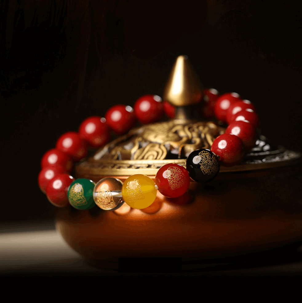 Bold red cinnabar bead bracelet symbolizing success and abundance