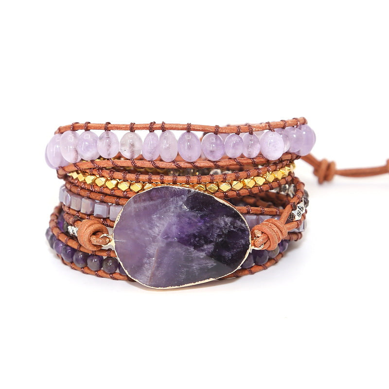 Amethyst Leather Bracelet - Handmade Healing Bracelet with Natural Crystals