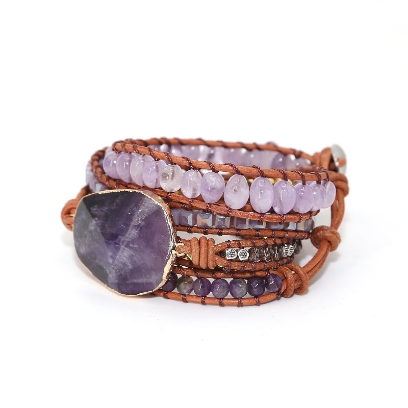 Amethyst Leather Bracelet - Handmade Healing Bracelet with Natural Crystals