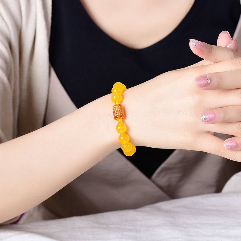 Natural Yellow Chalcedony Feng Shui Bracelet – Three Wealth Gods, Prosperity & Protection
