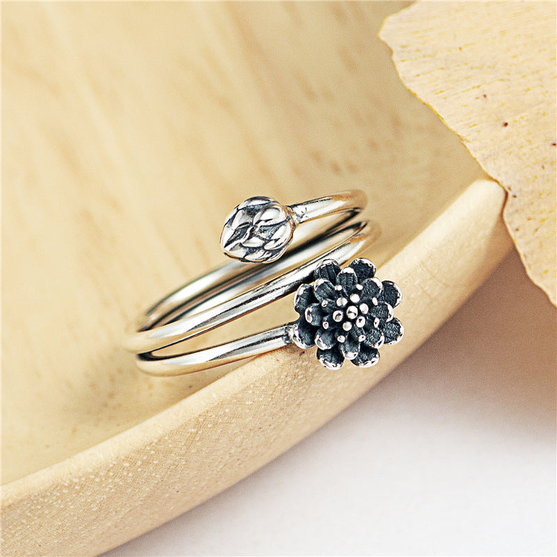 thai silver lotus blossom ring for yoga meditation mindfulness