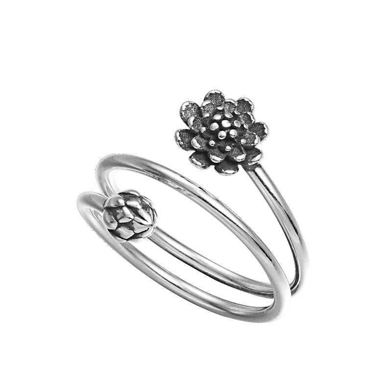 spiritual lotus flower jewelry 925 silver adjustable ring handmade
