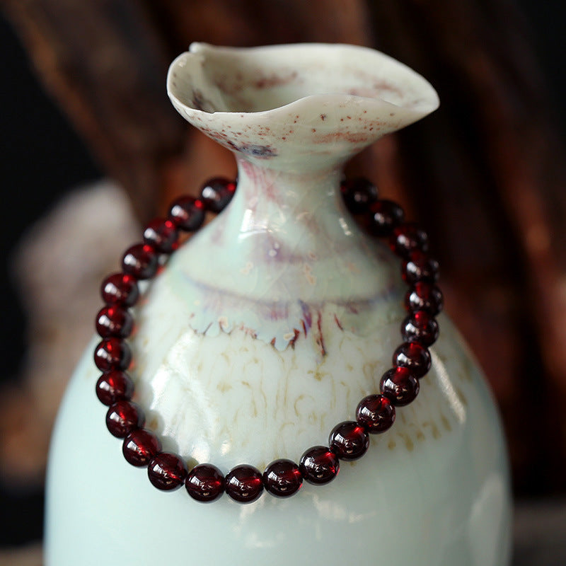 Premium 5A Garnet Beaded Bracelet Close-Up