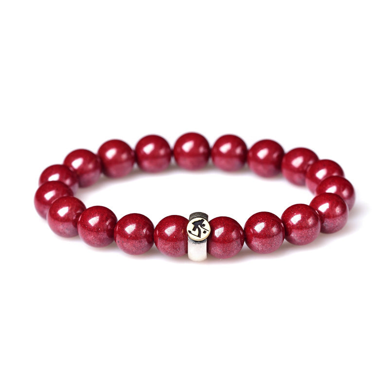cinnabar beads bracelet with zodiac sign charm in sterling silver