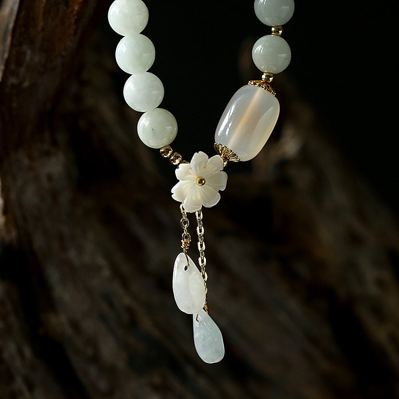 Handmade shell flower jade bracelet for women