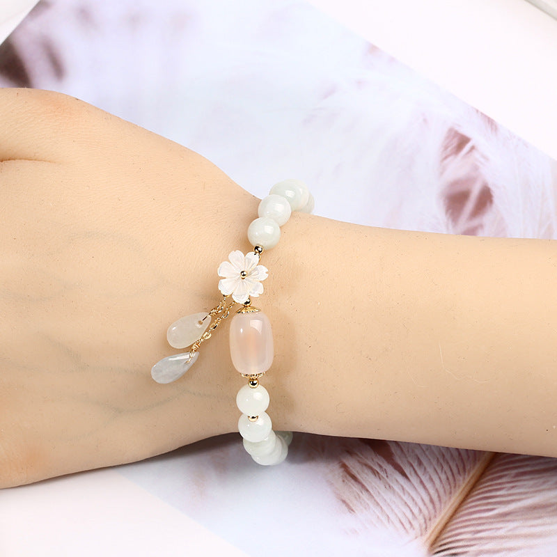 Grade A jadeite jade beaded bracelet with gold accents