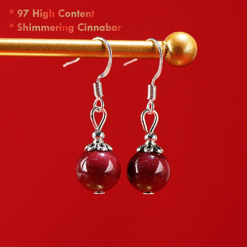 High-content red cinnabar bead earrings for women bold accessory