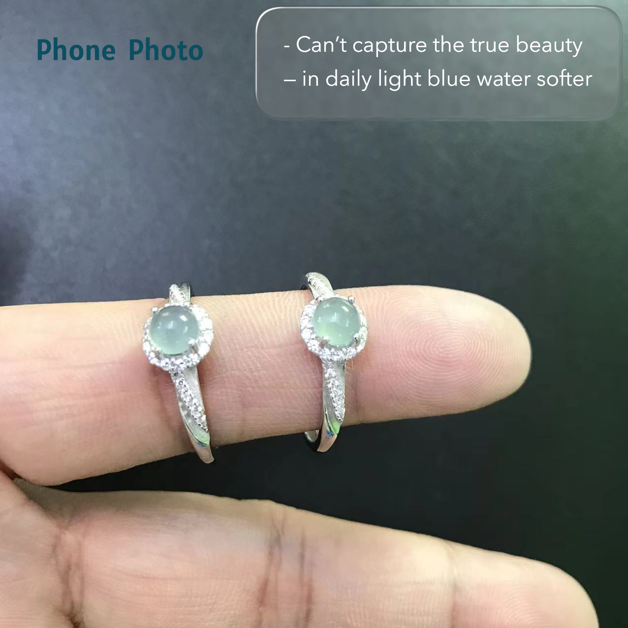 Natural Blue Water Jadeite Ring – Sterling Silver Adjustable Band