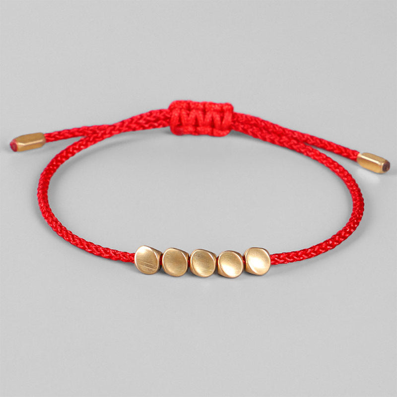 good luck bracelet red string copper bead handmade tibetan