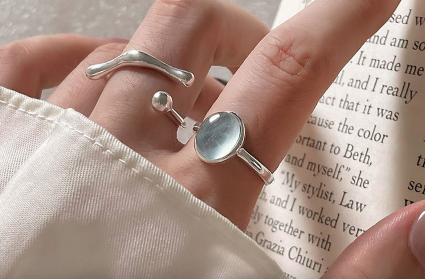 elegant aquamarine gemstone ring adjustable silver women jewelry