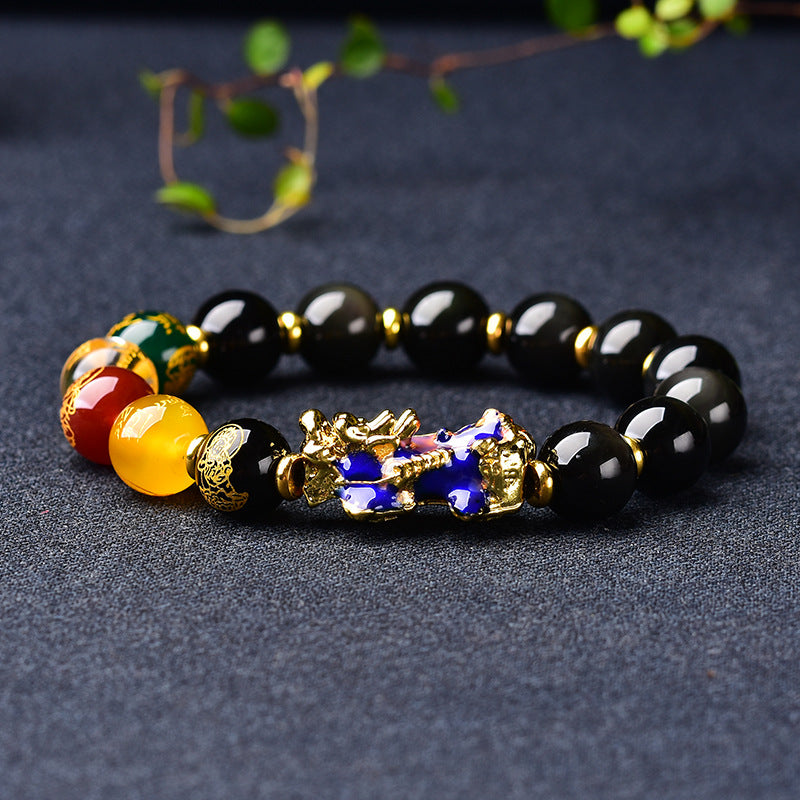 Spiritual Jewelry Talisman: Pixiu Color-Change Obsidian Bracelet