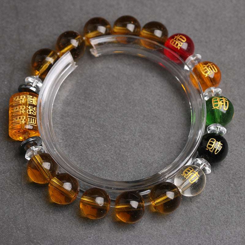 Handmade Citrine Bead Bracelet with Five Wealth Gods Amulet