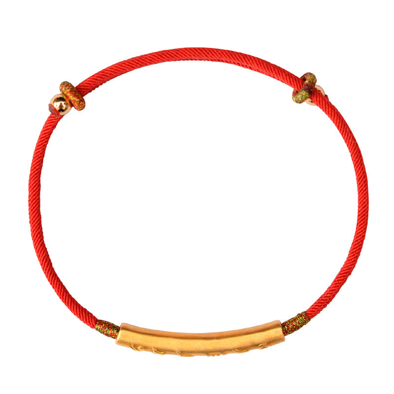 24K Gold-Plated Tibetan Red String Bracelet with 999 Silver Mantra Charm