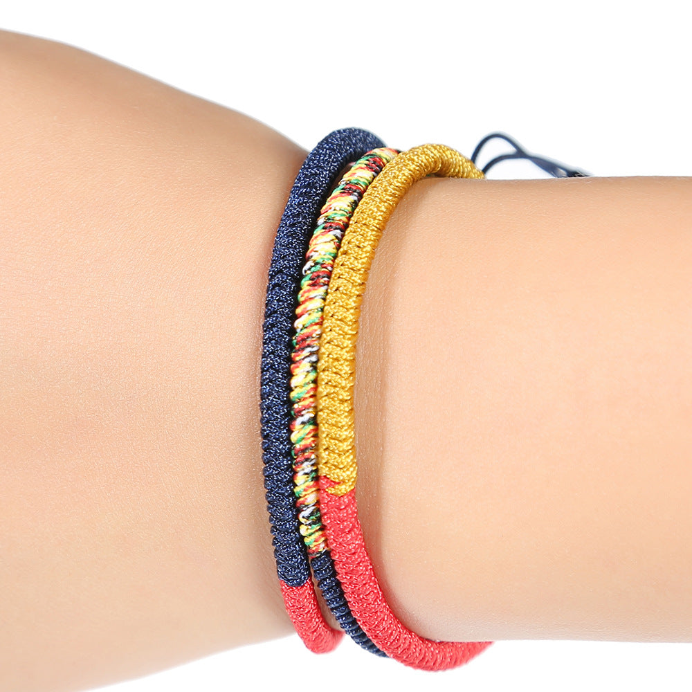 Tibetan Handmade Buddhist Knots Lucky Rope Bracelet – Contrast Color Protection & Good Fortune