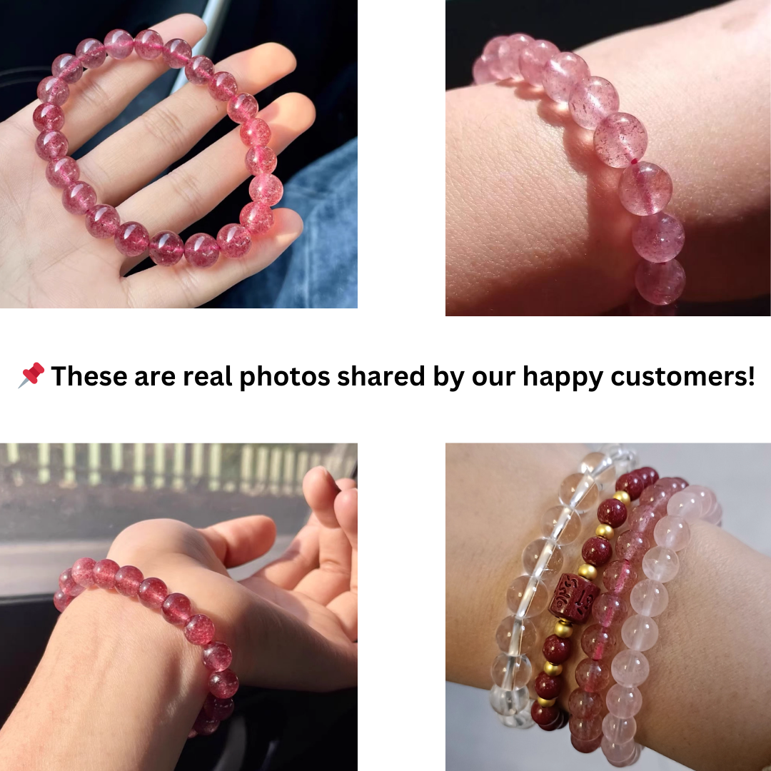 Natural 7A Grade Strawberry Quartz Bracelet – Pink Transparent Gemstone