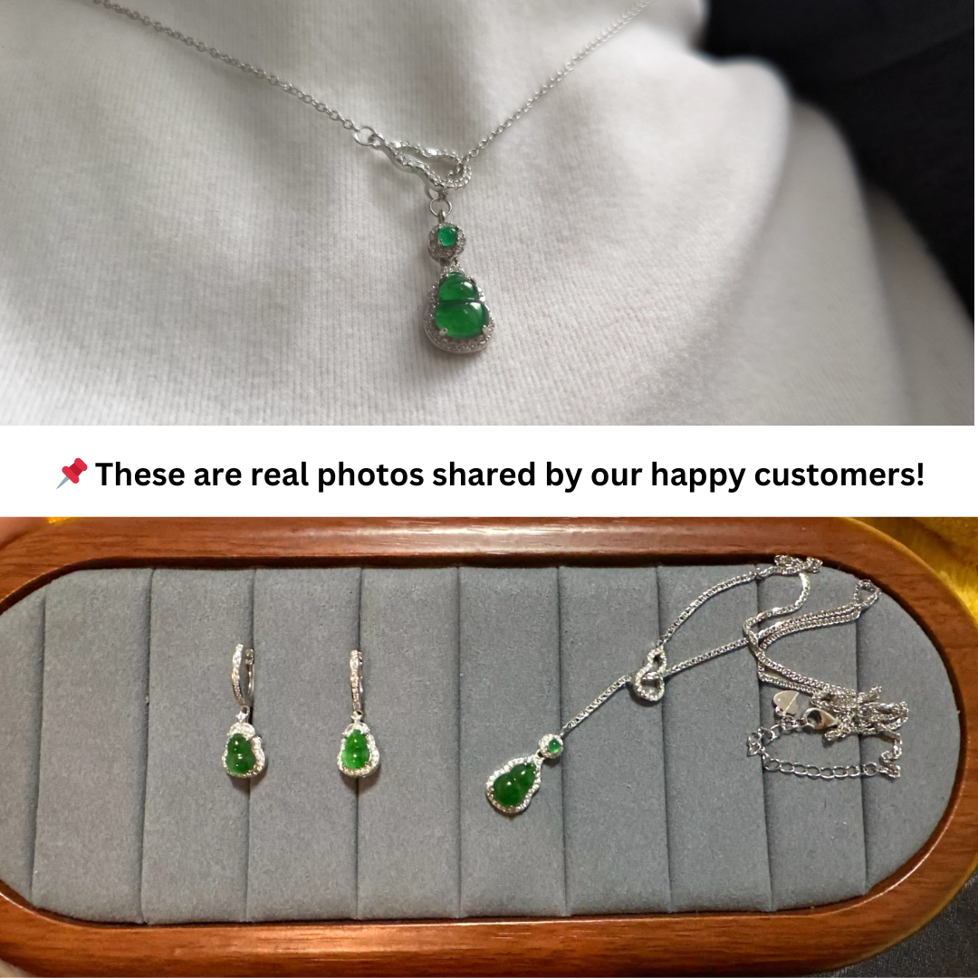 Premium Natural Guatemala Jadeite Jade Calabash Pendant Necklace with 925 Sterling Silver Chain
