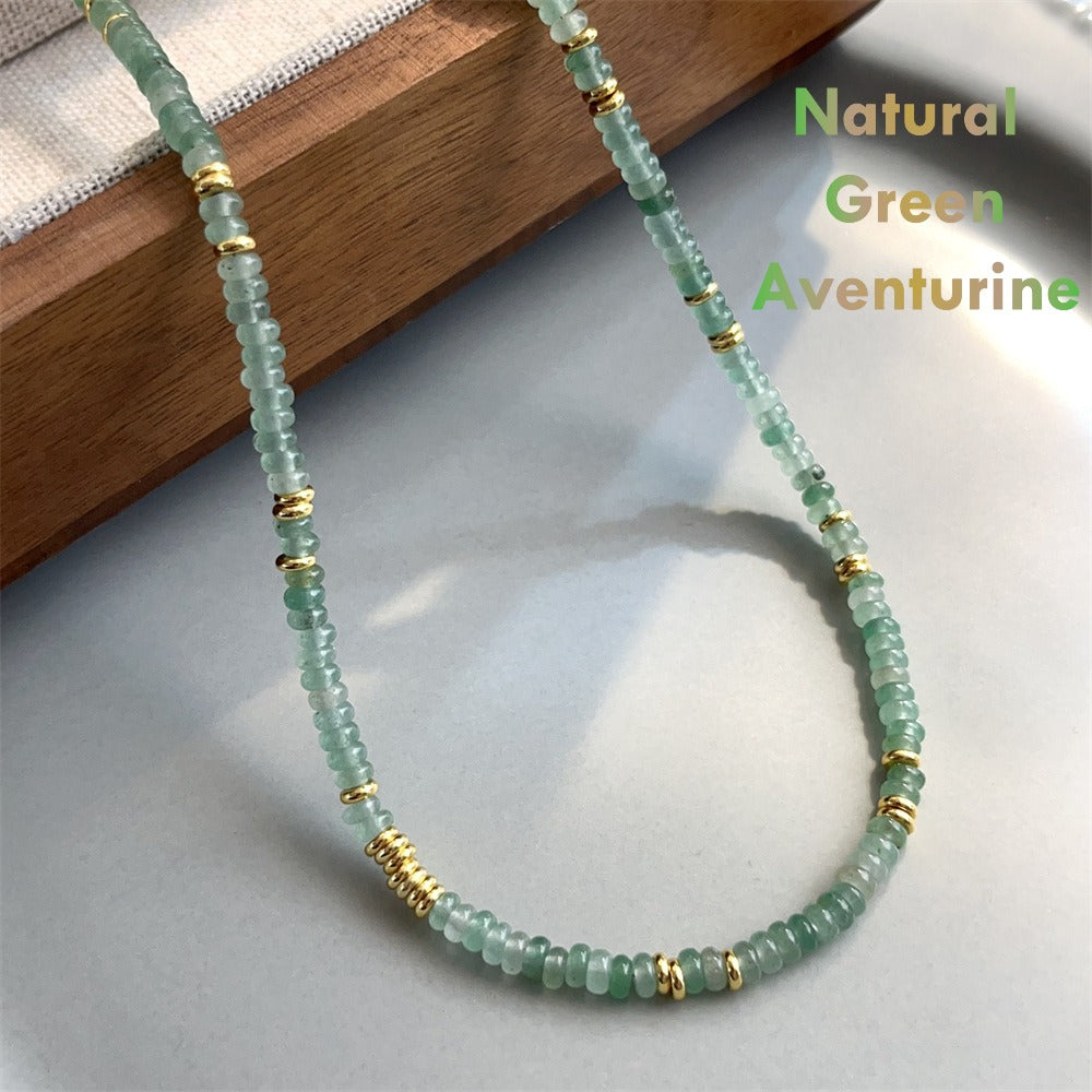 Natural Aventurine and Gold Bead Necklace – Luxury and Luck