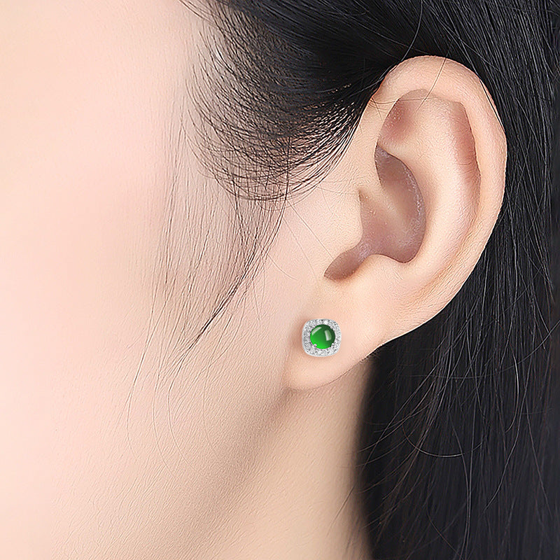 Natural Guatemala Jadeite Jade Bead Earrings with 925 Sterling Silver