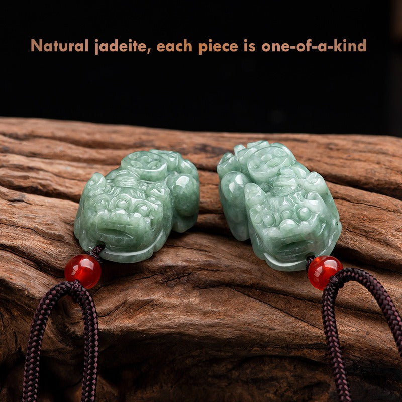 Jadeite Jade Pixiu Amulet on Adjustable Cord Necklace