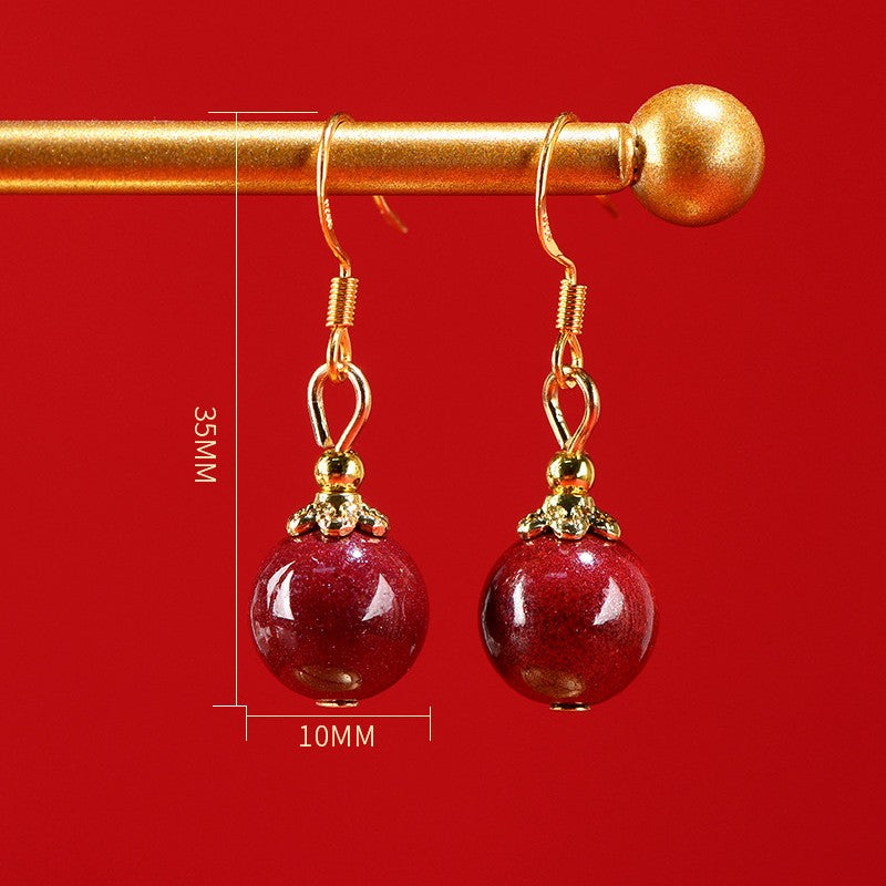 Statement red cinnabar stone earrings sterling silver drop style