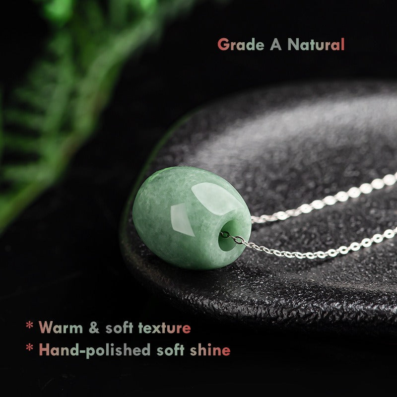 Certified Grade A Jadeite Jade Bead Necklace with 925 Silver Chain