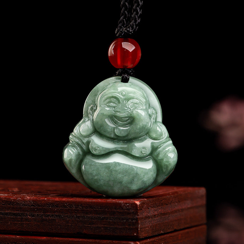 Hand-Carved Jadeite Buddha Necklace for Protection & Prosperity